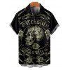 Chemise boutonnée gothique pour homme avec imprimé tête de mort et rose pour Halloween - Noir 5XL