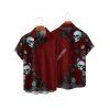 Halloween Gothic Couple Outfit Rose Skulls Butterfly Print Ruched Mini Dress and Shirt Set - Rouge foncé S | US 4
