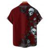 Halloween Gothic Couple Outfit Rose Skulls Butterfly Print Ruched Mini Dress and Shirt Set - Rouge foncé S | US 4