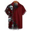 Halloween Gothic Couple Outfit Rose Skulls Butterfly Print Ruched Mini Dress and Shirt Set - Rouge foncé S | US 4