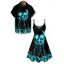 Gothic Couple Outfit Melted Skull Print Spaghetti Strap Mini Dress and Shirt Set - Noir S | US 4