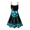 Gothic Couple Outfit Melted Skull Print Spaghetti Strap Mini Dress and Shirt Set - Noir S | US 4