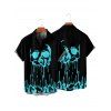 Gothic Couple Outfit Melted Skull Print Spaghetti Strap Mini Dress and Shirt Set - Noir S | US 4