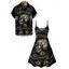 Gothic Couple Outfit Skull Rose Letter Print Spaghetti Strap Mini Dress and Shirt Set - Noir S | US 4