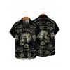 Gothic Couple Outfit Skull Rose Letter Print Spaghetti Strap Mini Dress and Shirt Set - Noir S | US 4