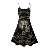 Gothic Couple Outfit Skull Rose Letter Print Spaghetti Strap Mini Dress and Shirt Set - Noir S | US 4