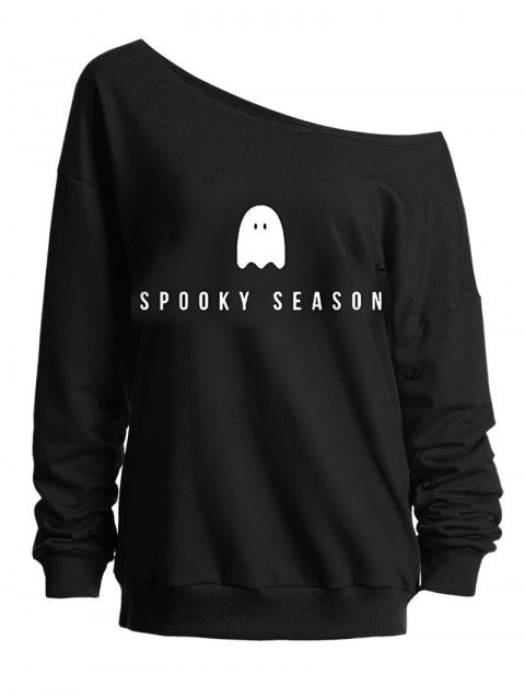 Sweat-shirt mignon à col incliné avec imprimé fantôme d'Halloween