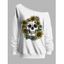 Sweat-shirt gothique à col oblique et imprimé tête de mort et tournesol pour Halloween - Blanc XXL | US 14