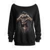 Sweat-shirt gothique à col incliné avec imprimé tête de mort et squelette pour Halloween - Noir XXL | US 14