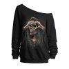 Sweat-shirt gothique à col incliné avec imprimé tête de mort et squelette pour Halloween - Noir XXL | US 14