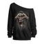 Sweat-shirt gothique à col incliné avec imprimé tête de mort et squelette pour Halloween - Noir XXL | US 14