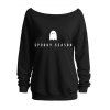 Sweat-shirt mignon à col incliné avec imprimé fantôme d'Halloween - Noir XXL | US 14