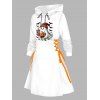 Robe à capuche imprimée citrouille fantôme d'Halloween, mini-robe à lacets et cordons de serrage - Blanc XXL | US 14
