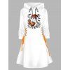 Robe à capuche imprimée citrouille fantôme d'Halloween, mini-robe à lacets et cordons de serrage - Blanc XXL | US 14