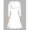 Robe à capuche imprimée citrouille fantôme d'Halloween, mini-robe à lacets et cordons de serrage - Blanc XXL | US 14