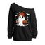 Sweat-shirt mignon à col incliné avec imprimé fantôme, citrouille et chauve-souris d'Halloween - Noir XXL | US 14