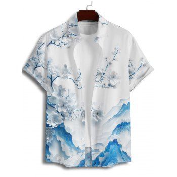 Men's Vacation Shirt Floral Mountain Print Button Up Shirt