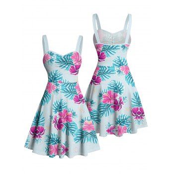 Vacation Dress for Beach Leaf Flower Print Ruched Bust Mini Dress