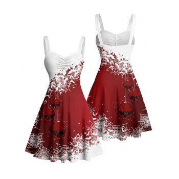 Christmas Dress Colorblock Snowflake Skulls Print Ruched Mini Dress