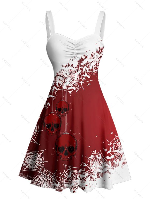 Robe de Noël à imprimé flocons de neige et crânes, mini-robe froncée - Blanc M | US 6