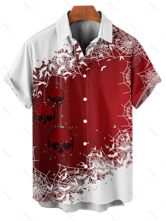 Chemise de Noël pour homme, boutonnée, imprimé flocons de neige et crânes - Blanc 5XL