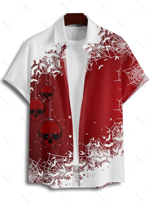 Chemise de Noël pour homme, boutonnée, imprimé flocons de neige et crânes - Blanc M