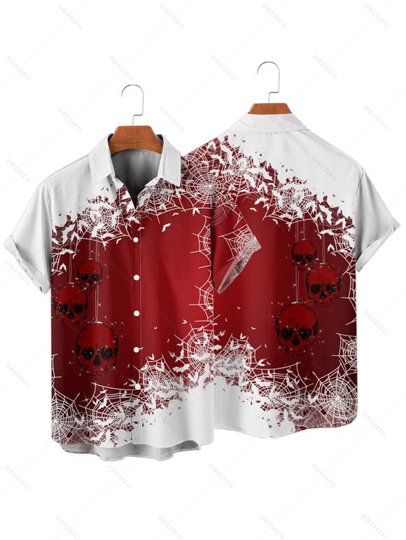 Chemise de Noël pour homme, boutonnée, imprimé flocons de neige et crânes - Blanc M