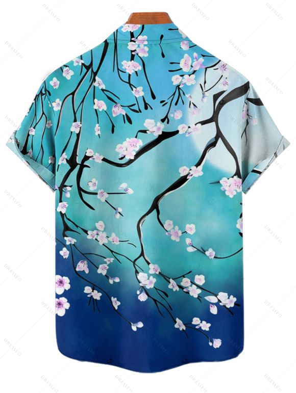 Vacation Couple Outfit Ombre Plum Blossom Print Belt Dress and Shirt Set - Vert S | US 4