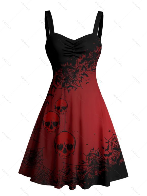 Robe de Noël à imprimé flocons de neige et crânes, mini-robe froncée - Noir XXXXXL | US 20
