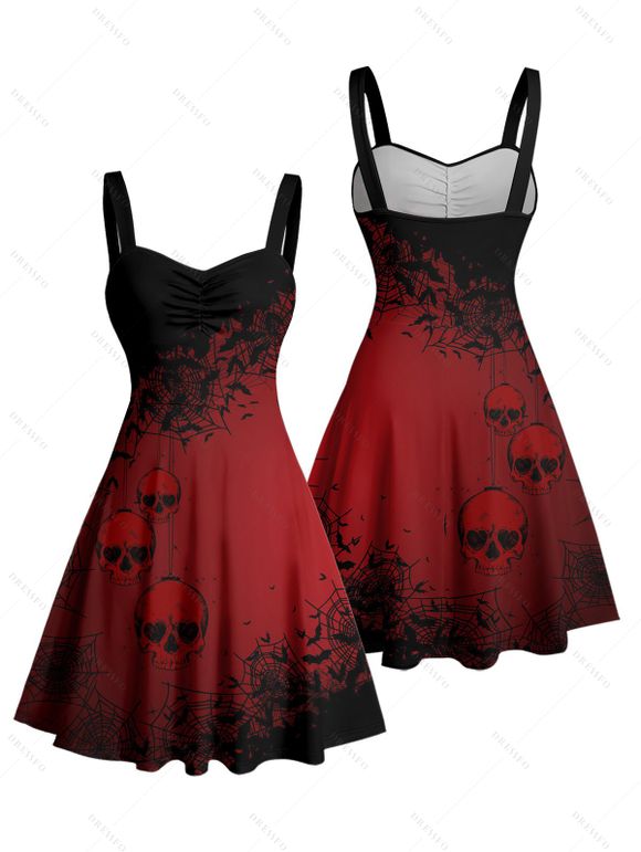 Christmas Couple Outfit Snowflake Skulls Print Ruched Mini Dress and Shirt Set - Noir S | US 4