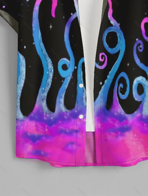 Robe Chemise à Lacets avec Imprimé Pieuvre et Galaxie pour Hommes - Noir S | US 4