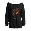 Sweat-shirt gothique pour Halloween, imprimé chat avec chapeau et lune, col incliné - Noir S | US 4