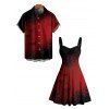 Christmas Couple Outfit Snowflake Skulls Print Ruched Mini Dress and Shirt Set - Noir S | US 4
