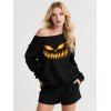 Sweat-shirt gothique pour Halloween, imprimé grimace, col incliné - Noir S | US 4
