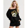 Sweat-shirt gothique pour Halloween, imprimé tête de mort et tournesol, col oblique - Noir XL | US 12