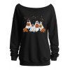 Sweat-shirt mignon à col incliné avec imprimé citrouille fantôme et chien d'Halloween - Noir XXL | US 14
