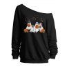 Sweat-shirt mignon à col incliné avec imprimé citrouille fantôme et chien d'Halloween - Noir XXL | US 14