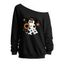 Sweat-shirt mignon à col incliné avec imprimé fantôme, tournesol et étoiles d'Halloween - Noir XXL | US 14