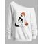 Sweat-shirt mignon à col incliné avec imprimé citrouille et chat fantôme d'Halloween - Blanc XXL | US 14