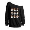Sweat-shirt mignon à col incliné avec imprimé fantôme d'Halloween - Noir XXL | US 14