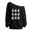 Sweat-shirt mignon à col incliné avec imprimé fantôme d'Halloween - Noir XXL | US 14