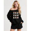 Sweat-shirt mignon à col incliné avec imprimé fantôme d'Halloween - Noir XXL | US 14