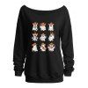 Sweat-shirt mignon à col incliné avec imprimé fantôme d'Halloween - Noir XXL | US 14