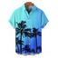 Chemise de vacances à motif cocotier ombré pour homme, boutonnée, retroussée, manches courtes, pour la plage - Bleu 2XL