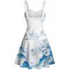 Robe de vacances à imprimé floral et montagne avec ceinture froncée - Bleu S | US 4