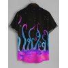 Chemise Décontractée Boutonnée Pieuvre et Galaxie Imprimés à Manches Courtes - Noir 4XL