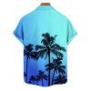 Vacation Couple Outfit Ombre Coconut Tree Pattern Belt V Neck Short Sleeve A Line Midi Dress and Button Up Shirt Beach Matching Outfit - Bleu S | US 4