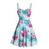 Robe de vacances pour la plage, mini-robe à imprimé feuilles et fleurs, buste froncé - Bleu clair XXXXXL | US 20