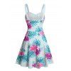 Robe de vacances pour la plage, mini-robe à imprimé feuilles et fleurs, buste froncé - Bleu clair XXXXXL | US 20