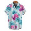 Chemise de vacances pour homme, imprimé feuilles et fleurs, boutonnée, pour la plage - Bleu clair 5XL
